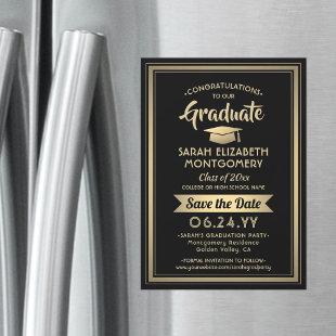 Graduation Save the Date Elegant Black and Gold Magnetic Invitation