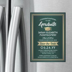 Graduation Save the Date Elegant Green White Gold Magnetic Invitation