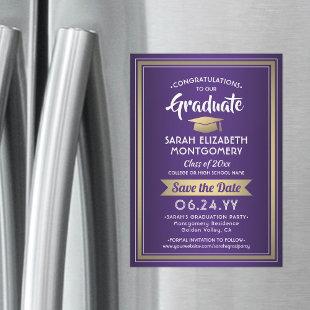 Graduation Save the Date Elegant Purple White Gold Magnetic Invitation