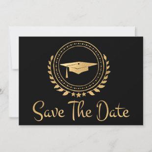 Graduation Save The Date Gold Emblem Grad Cap