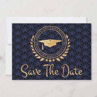 Graduation Save The Date Gold Grad Cap Art Deco