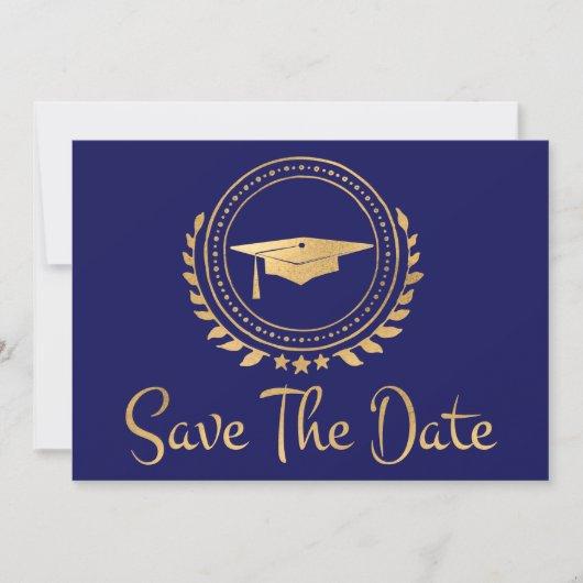 Graduation Save The Date Gold Grad Cap Blue