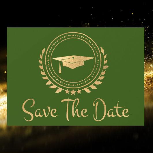 Graduation Save The Date Gold Grad Cap Green