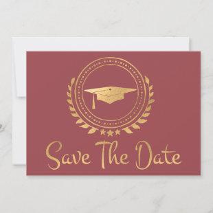 Graduation Save The Date Gold Grad Cap Pink