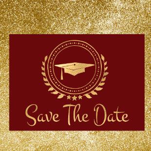 Graduation Save The Date Gold Grad Cap Red