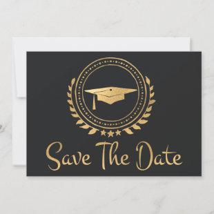 Graduation Save The Date Gold Grad Gray