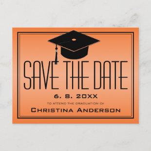 Graduation Save the Date Grad Cap Orange Graduate Announcement Postcard