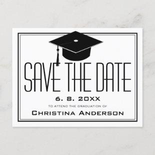 Graduation Save the Date Grad Cap White Graduate Announcement Postcard