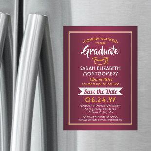 Graduation Save the Date Maroon Red & Gold Yellow Magnetic Invitation