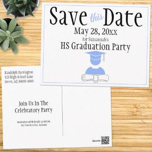 Graduation Save The Date Minimalist Pastel Blue Postcard