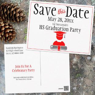 Graduation Save The Date Minimalist Red Gray Postcard
