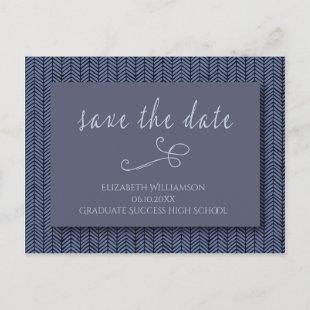 Graduation Save The Date Modern Abstract Blue Postcard