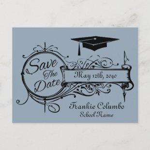 Graduation Save The Date  Postcard Blue Vintage