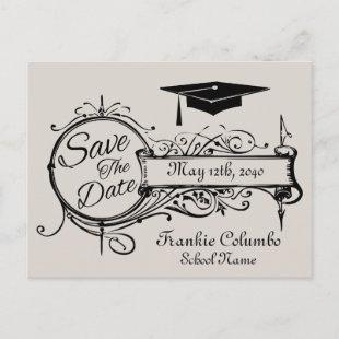 Graduation Save The Date  Postcard Gray Vintage
