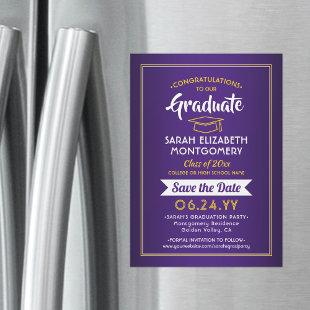 Graduation Save the Date Purple and Gold Yellow Magnetic Invitation