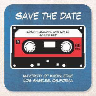Graduation Save The Date Retro  Song Tape Mix Square Paper Coaster