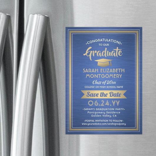 Graduation Save the Date Royal Blue Gold and White Magnetic Invitation