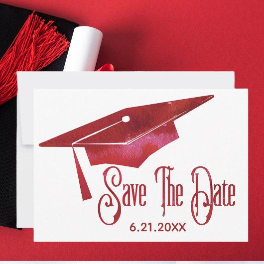Graduation Save The Date Simple Modern Red Grad