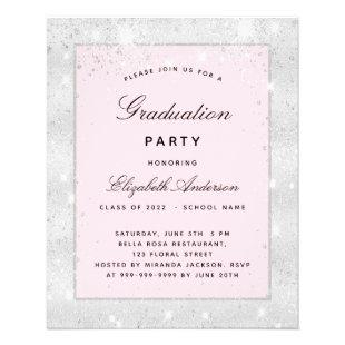 Graduation silver blush glitter budget invitation flyer