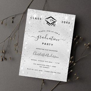 Graduation silver glitter modern elegant 2023 invitation