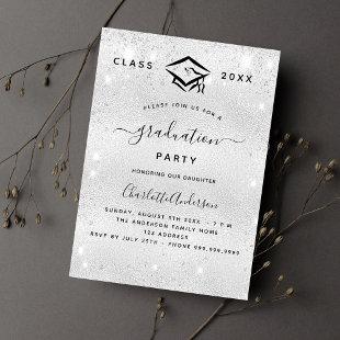 Graduation silver glitter modern invitation postcard