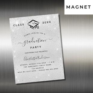 Graduation silver glitter modern luxury magnetic invitation