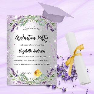 Graduation silver lavender eucalyptus floral invitation