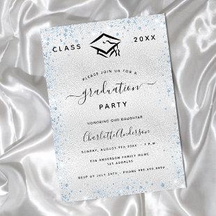 Graduation silver light blue glitter sparkles invitation