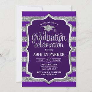 Graduation - Silver Purple Stripes Invitation