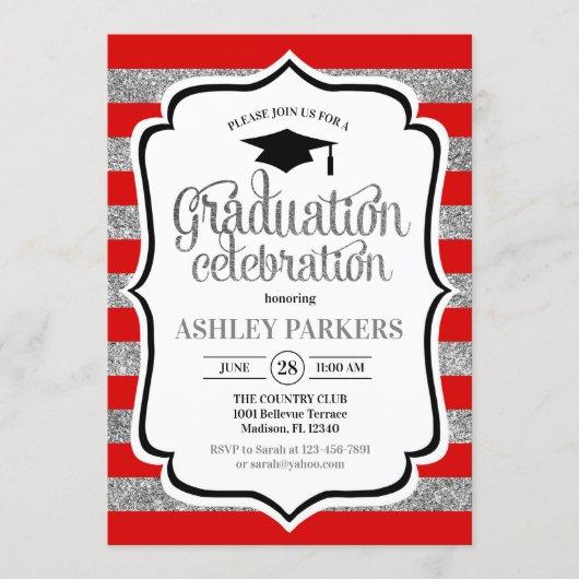Graduation - Silver Red Stripes Invitation