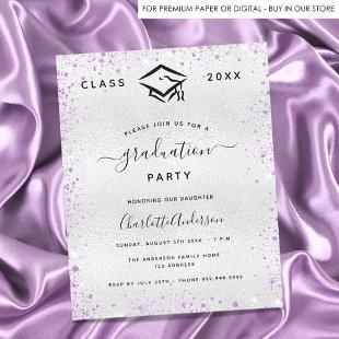 Graduation silver violet glitter budget invitation