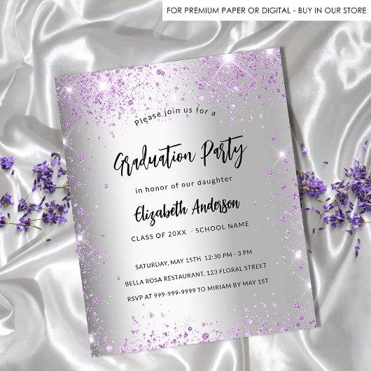 Graduation silver violet purple budget invitation