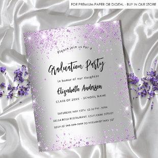 Graduation silver violet purple budget invitation flyer