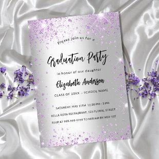 Graduation silver violet purple sparkles invitation