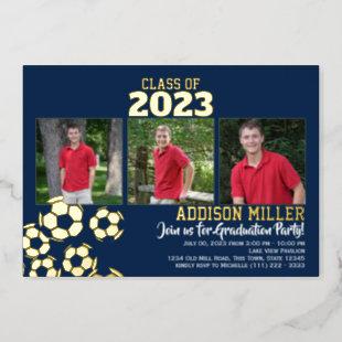 Graduation Soccer Tri Photo with Color Choice Foil Invitation