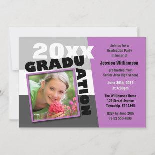 Graduation Squared Purple Photo Party Invitation