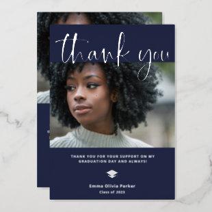 Graduation Thank You Card | Blue with Silver Foil