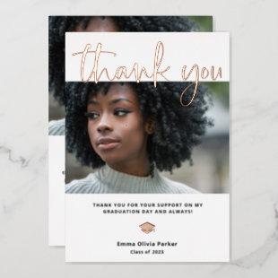 Graduation Thank You Card Rose Gold Foil on White