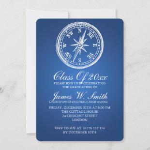 Graduation Vintage Compass Blue Invitation