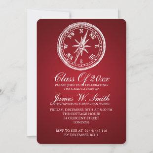 Graduation Vintage Compass Red Invitation