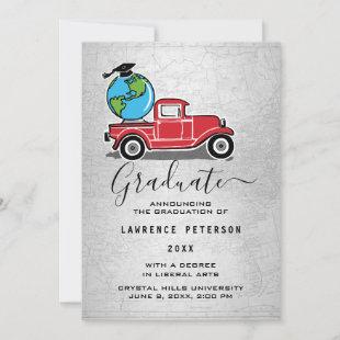 Graduation Vintage Truck Globe Grad Cap Announcement