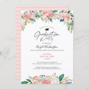 Graduation Watercolor Blush Pink Floral Script Invitation