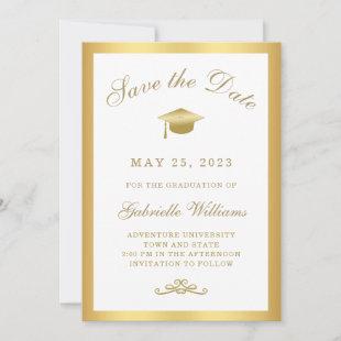 Graduation White Gold Frame Save the Date Announcement