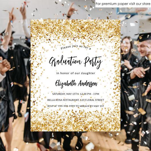Graduation white gold glitter budget invitation