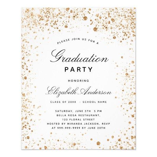Graduation white gold glitter budget invitation flyer