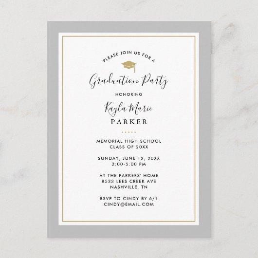 Gray and Gold 3 Photo Graduation Party Invitation