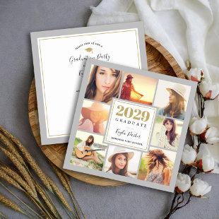 Gray and Gold | 8 Photo Square Graduation Party Announcement