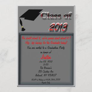 Gray, Black & Red Graduation Invitation