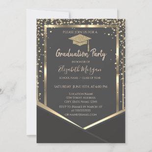 Gray Diamonds Gold Graduation Cap Graduation Invitation