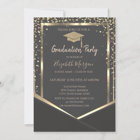 Gray Diamonds Gold Graduation Cap Graduation Invitation